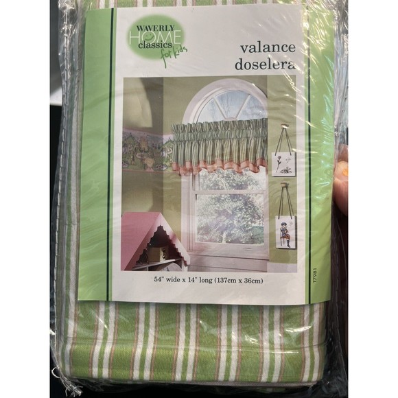NIP - Pair of Waverly Home Valance 54”x 14” Green Pink - Picture 1 of 8